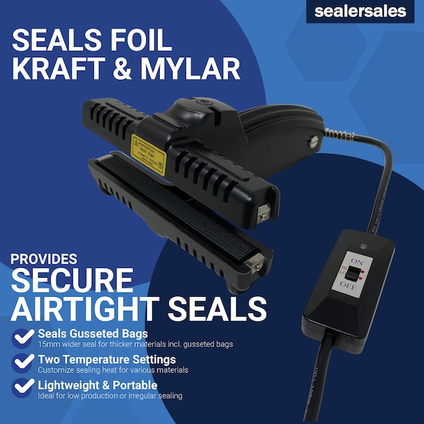 KF-Series Portable 6 Direct Heat Sealer W/ PTFE Coated Bars W/ 15mm Seal Width
